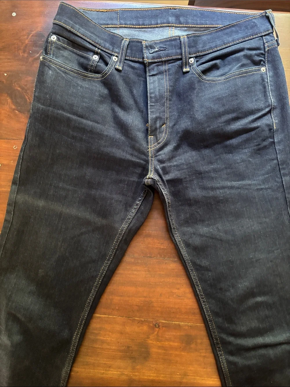 Levi's Straight Men's Jeans - Dark Blue with Yellow Stitching